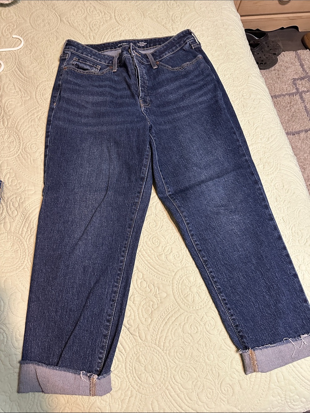 Old Navy Dark Blue Boyfriend Jeans with Cuffed Hem